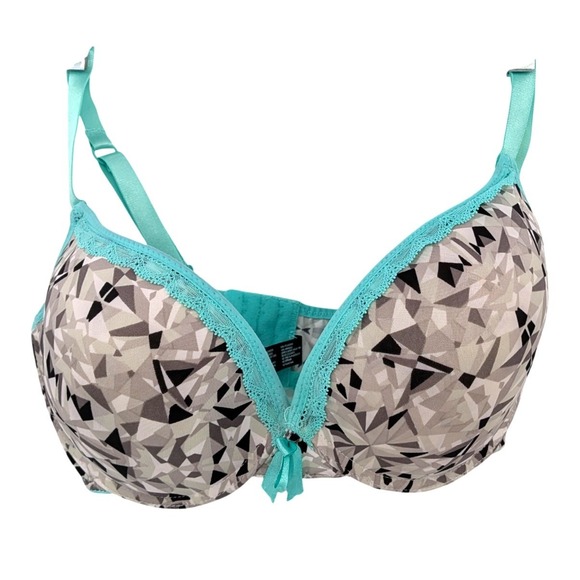 XOXO Other - XOXO Teal Geometric Print Bra 36D‎ Lace Trim Underwire